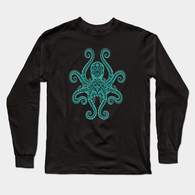 Intricate Teal Blue Octopus Long Sleeve T-Shirt by jeffbartels